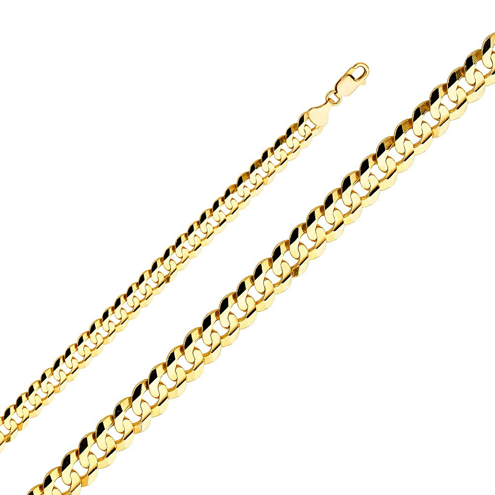 14k Gold 9.5mm Flat Curb Chain 28 Inches